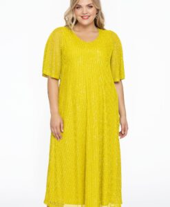 Yoek Jurk met cirkelmouw paillet | Geel | Maat 42/44