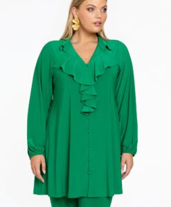 Yoek Blouse met ruches | Groen | Maat 50/52