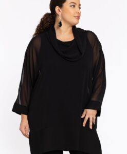 Yoek Tuniek met kraag CHIFFON | Zwart | Maat 46/48