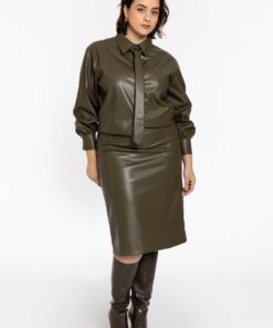 Yoek Rok pencil LEATHER | Licht Groen | Maat 44