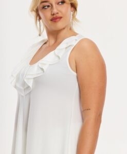 Yoek Singlet flare met ruches R | Beige | Maat 54/56