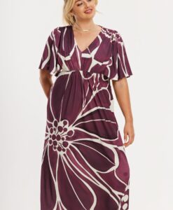 Yoek Jurk met V-halsL MERLOT | Dark Red | Maat 58/60