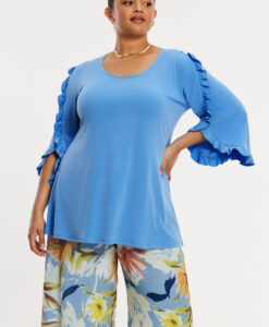 Yoek Tuniek flare met ruches | Blauw | Maat 42/44