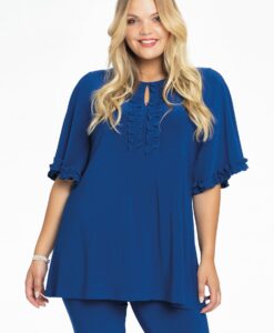 Yoek Tuniek flare met ruches | Indigo | Maat 38/40