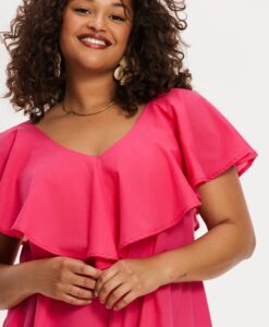 Yoek Jurk Swing met ruches SOFT | Roze | Maat 42/44