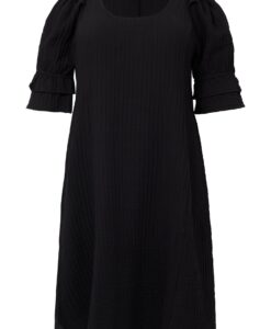 Yoek Jurk met pofmouw | Zwart | Maat 58/60
