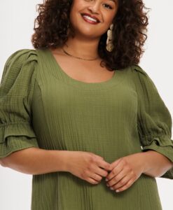 Yoek Jurk met pofmouw | Licht Groen | Maat 58/60