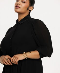 Yoek Blouse plissé puffsleeve | Zwart | Maat 38/40