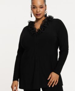Yoek Tuniek flare met ruches | Zwart | Maat 38/40