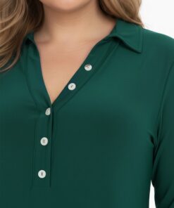Yoek Jurk met kraag | Dark Green | Maat 38/40