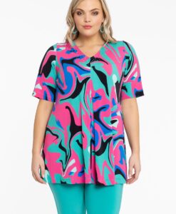 Yoek Tuniek geplooid met glitters | Turquoise | Maat 38/40