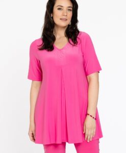 Yoek Tuniek geplooid met glitters | Roze | Maat 42/44