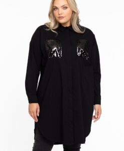 Yoek Blouse-jurk met pailletten | Zwart | Maat 42/44