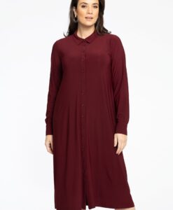 Yoek Lange jurk met knopen | Dark Red | Maat 54/56