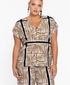 Yoek T-Shirt straight TILES | Beige | Maat 42/44