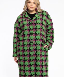 Yoek Jas bouclé CHECK | Groen | Maat 50/52