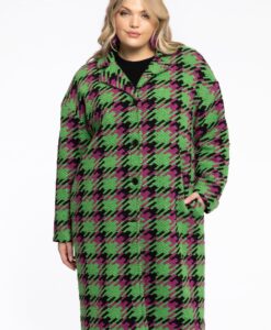 Yoek Jas bouclé CHECK | Groen | Maat 50/52