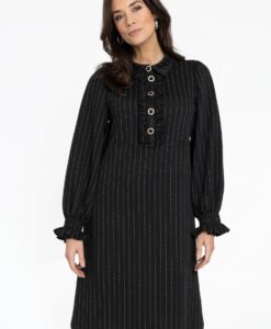 Yoek Jurk met volants PINSTRIPE | Zwart | Maat 38/40