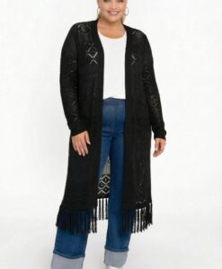 Yoek Vest lang gebreid | Zwart | Maat 50/52