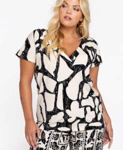 Yoek T-shirt met V-hals LINI | Beige | Maat 42/44