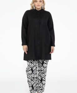 Yoek Blouse met zakken LINNEN | Zwart | Maat 38/40