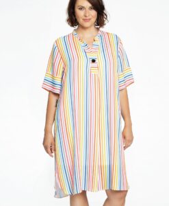 Yoek Jurk grandad kraag RAINBOW | Wit | Maat 42/44