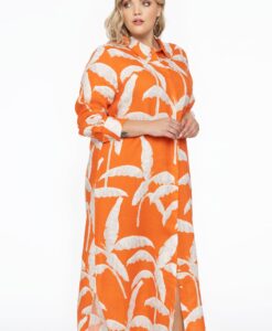 Yoek Lange blouse PALM TREE | Oranje | Maat 38/40