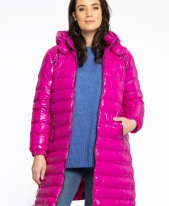 Yoek Puff jas met capuchon kort | Roze | Maat 54/56