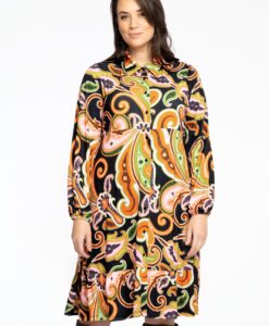 Yoek Jurk met ruches PAISLEY | Zwart | Maat 42/44
