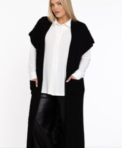 Yoek Mouwloos vest CABLE | Zwart | Maat 38/40