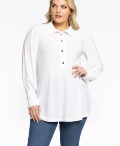Yoek Blouse flare met pofmouwen | Beige | Maat 38/40