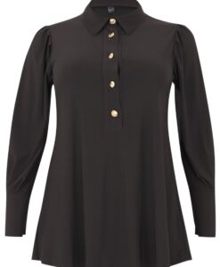 Yoek Blouse flare met pofmouwen | Zwart | Maat 38/40