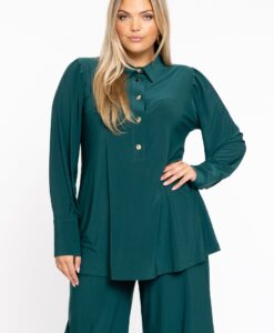 Yoek Blouse flare met pofmouwen | Dark Green | Maat 58/60