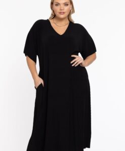 Yoek Jurk met V-hals PLISSE | Zwart | Maat 38/40