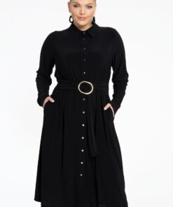 Yoek Jurk met ceintuur | Zwart | Maat 38/40