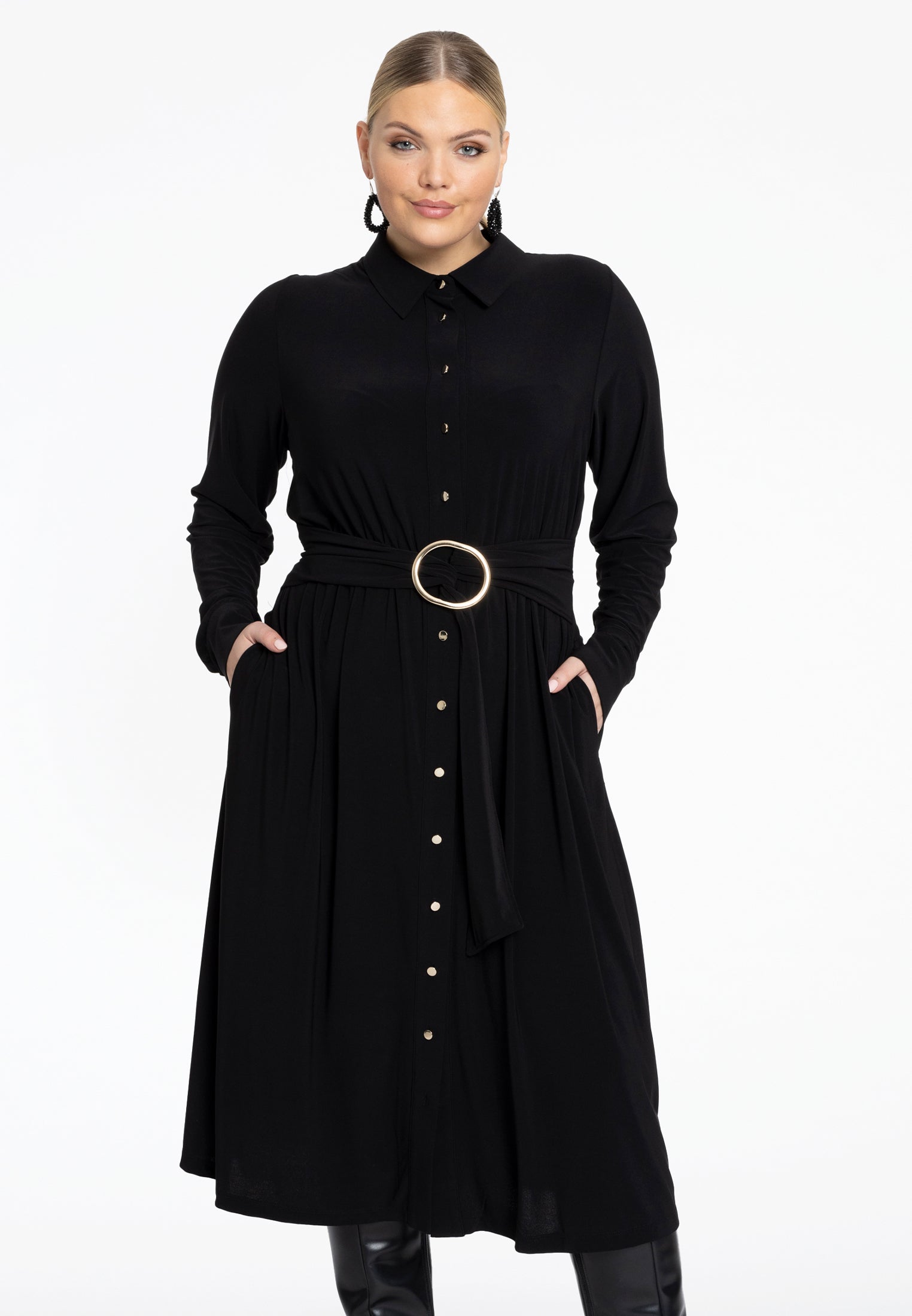 Yoek Jurk met ceintuur | Zwart | Maat 38/40
