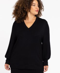 Yoek Shirt V-hals LOUNGE | Zwart | Maat 38/40