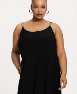 Yoek Lange spaghetti-jurk swing | Zwart | Maat 38/40