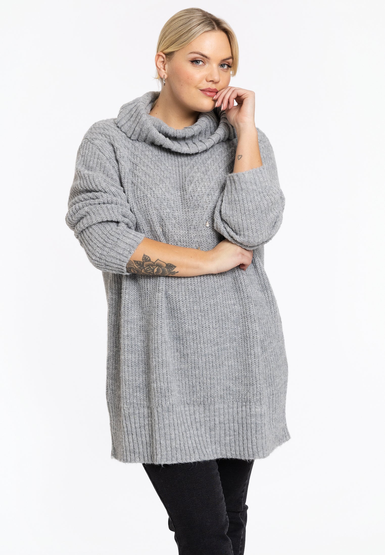 Yoek Trui met col en strass | Grijs | Maat 46/48