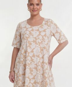 Yoek Tuniek wide bottom FLOWER STAMP | Licht Bruin | Maat 42/44