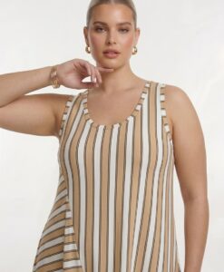 Yoek Jurk DECOSTRIPE | Licht Bruin | Maat 42/44