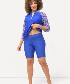 Grote Maten Zwembroek met halflange pijpen, Dames, blauw, Maat: 42/44, Synthetische vezels/Elastaan, Ulla Popken