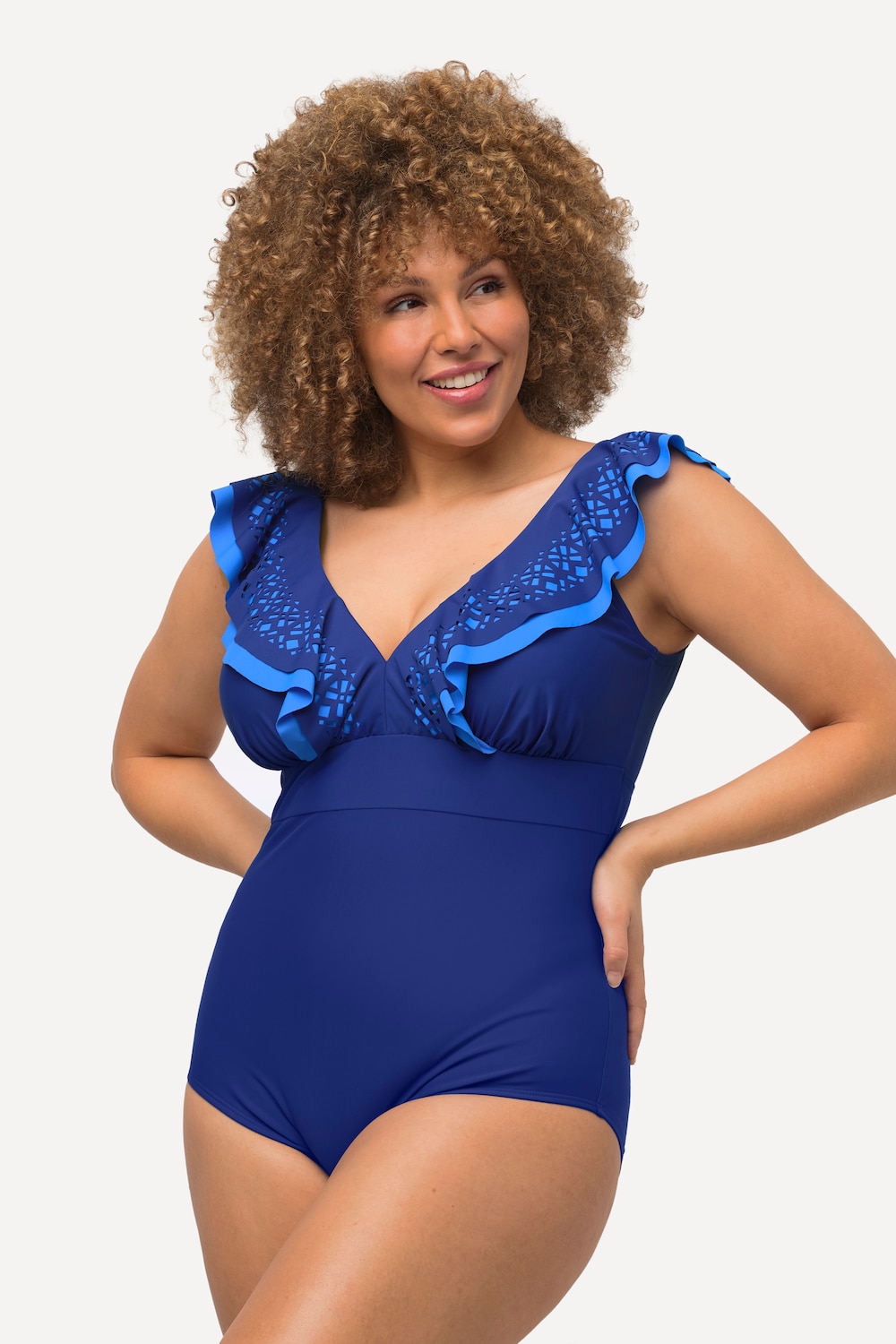 Grote Maten badpak, Dames, blauw, Maat: 60, Synthetische vezels/Elastaan, Ulla Popken