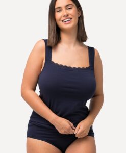 Grote Maten Supima-onderhemd, Dames, blauw, Maat: 46/48, Katoen, Ulla Popken