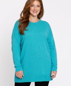 Yoek Trui met zijsplitten Woolmix | Turquoise | Maat 46/48