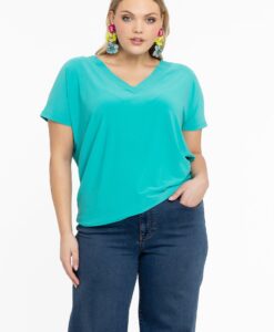 Yoek T-shirt v-hals | Turquoise | Maat 38/40