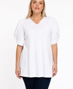 Yoek Tuniek flare met pofmouwen | Wit | Maat 42/44