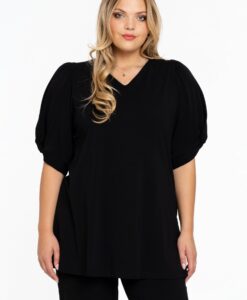 Yoek Tuniek flare met pofmouwen | Zwart | Maat 38/40