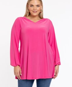 Yoek Tuniek wide bottom V-hals | Roze | Maat 46/48