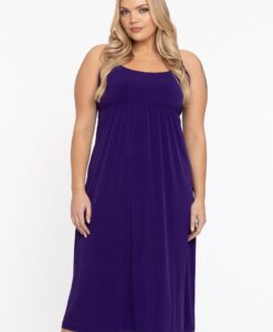 Yoek Dress spaghetti elastic waist | Paars | Maat 54/56